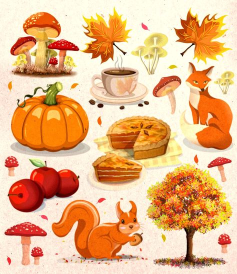 Illustration Autumn, Autumn Fair, October Autumn, Autumn Illustration, Fox Illustration, Autumn Tree, Mince Pies, Coffee Design, Autumn Cozy