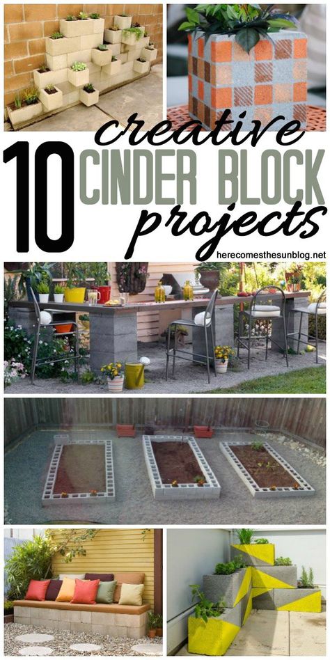 Check out all these amazing projects using cinder blocks! Cinder Block Projects, Cinder Block House, Cinder Blocks Diy, Cinder Block Furniture, Cinder Block Bench, Cinder Block Garden, Cinder Blocks, Cinder Block, Backyard Projects