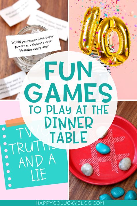 Fun Games to Play at the Dinner Table Games To Play At A Restaurant, Table Games For Parties, Fun Table Games, Bday Games, Dinner Table Games, Christmas Sleepover, Fun Games To Play, Team Dinner, Dinner Party Games