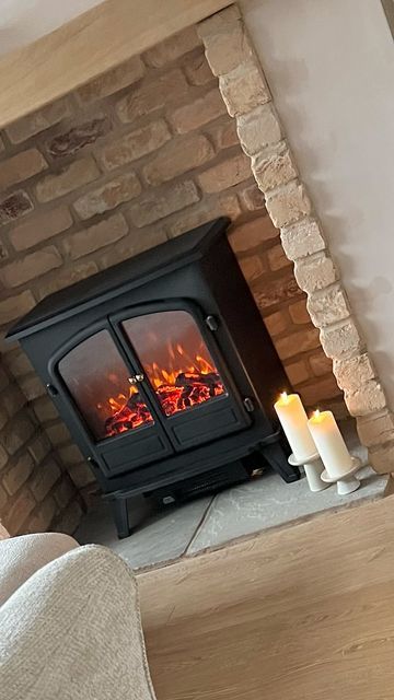 Brick Slip Fireplace, Brick Slips Fireplace, Red Brick Inglenook Fireplace, Log Burner With Brick Surround, Brick Slips Fireplace Log Burner, Brick Fireplace Log Burner, Brick Slip, Brick Slips, Cosy Decor