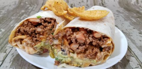 Frito Pie Burrito Big Burrito, Fritos Corn Chips, Frito Pie, Burrito Recipe, Avocado Cream, Lime Salt, Burritos Recipe, My Recipes, Cooking Prep