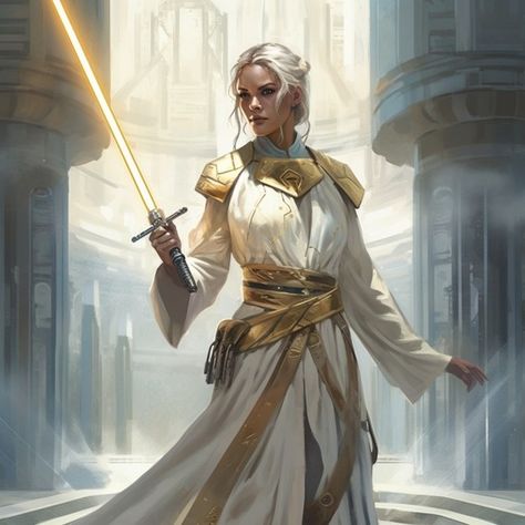 Jedi Robes Concept Art, High Republic Jedi, Female Jedi, Jedi Lightsaber, Jedi Outfit, Starwars Jedi, High Republic, Jedi Art, Star Wars Light