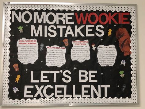 Second Semester Bulletin Boards, Breakroom Ideas, Star Wars Classroom, Tech Room, College Bulletin Boards, Ra Themes, Second Semester, Ra Bulletins, Ra Boards