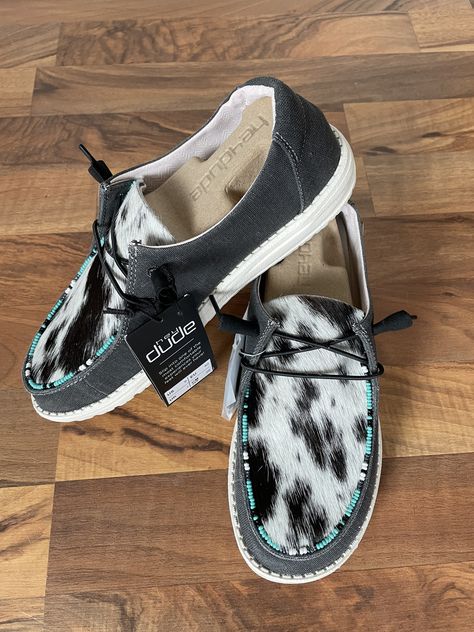 Hey Dudes Custom, Cow Hey Dudes, Heydude Shoes Womens, Country Shoes Women, Cute Western Shoes, Western Shoes Womens, Cow Print Hey Dudes, Womens Hey Dudes, Leather Hey Dudes