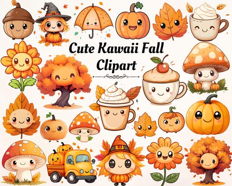 Fall Drawings Cute, Cute Autumn Doodles, Autumn Cute Drawing, Autumn Season Drawing, Thanksgiving Kawaii, Cutesy Drawings, Cute Fall Drawings, Lunch Schedule, Bujo Autumn