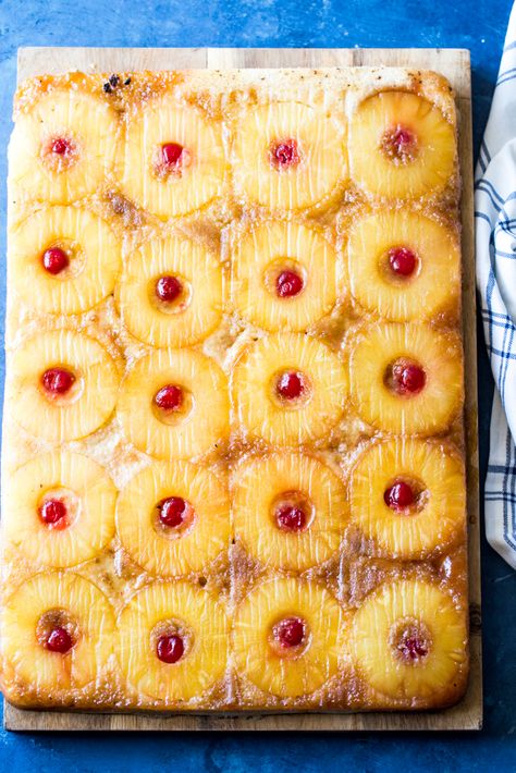 Upside Down Pineapple Sheet Pancakes Pineapple Turnover Cake, Sheet Pan Pineapple Upside Down Cake, Pineapple Upside Down Sheet Cake, Sheet Pancakes, Pineapple Pancakes, Pineapple Upside Cake, Brown Sugar Pineapple, Mini Pineapple Upside Down Cakes, Sheet Pan Pancakes