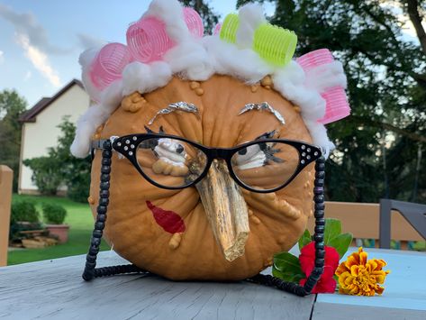 We call her Marge Old Lady Pumpkin, Housewarming Party Games, Puppy Room, No Carve Pumpkin Decorating, Easy Pumpkin Carving, Pumpkin Decorating Contest, Halloween Pumpkins Painted, Pumpkin Contest, Fun Pumpkins