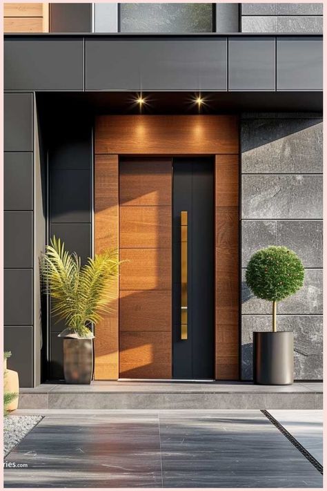 (paid link)  Transform your home's entrance with these creative front of house ideas Modern Wooden Doors Entrance Front Entry, Modern Home Landscaping, Front Door Decor Ideas Entrance, Modern Entrance Design, Landscaping Entrance, Wooden Door Entrance, Double Door Entrance, Best Front Doors, Modern Wooden Doors