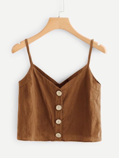 Shop Single Breasted Cami Top online. SheIn offers Single Breasted Cami Top & more to fit your fashionable needs. Kain Linen, Linen Fashion, Kleidung Diy, Ropa Diy, Crop Top Outfits, Mode Inspiration, Linen Clothes, Teen Fashion Outfits, Cami Top