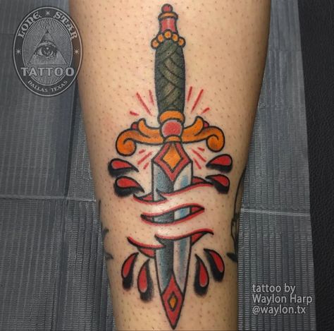 Traditional Tattoo Torch, American Traditional Dagger Tattoo, Skin Rip Tattoo, American Traditional Dagger, How To Draw Chains, Lone Star Tattoo, Knife Tattoos, Dagger Tattoos, Traditional Dagger Tattoo