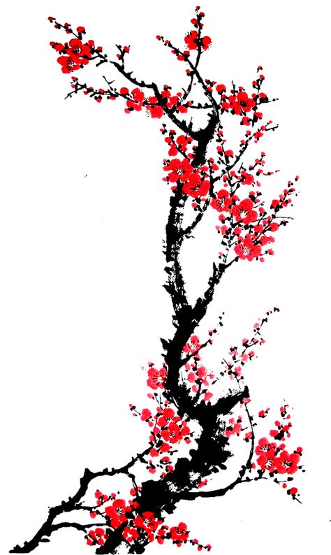 Chinese Love Symbol, Plum Blossom Painting, Cherry Blossom Drawing, Red Cherry Blossom, Cherry Blossom Wallpaper, Tattoo Filler, Warrior Tattoos, Japanese Artwork, Blossom Tattoo