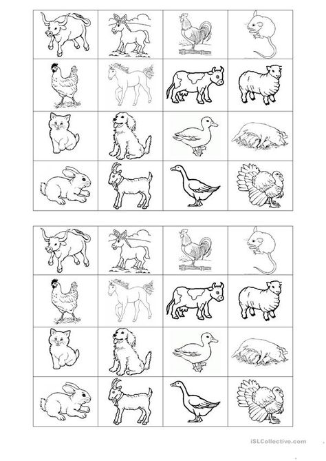 Farm Animals Pictures, Coloring Games For Kids, Farm Animals Preschool, Memory Exercises, Farm Unit, Farm Preschool, Animal Cutouts, Animal Worksheets, Dr Suess