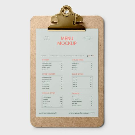 Menu Mockup Free, Menu Clipboard, Clipboard Ideas, Menu Mockup, Menu Board, Drink Menu, Clipboard, Mockup Free Psd, Menu Design