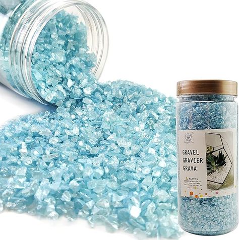 Amazon.com: HappyFiller Sky Blue Crushed Glass 3-7mm Fairy Garden Terrarium Topper Dressing Granule Sands 1.3 LB,Vase Filler Small Pebbles,Candle Holder,Wedding Decor Gems,Resin Art Craft Glitter : Home & Kitchen Shell Centerpieces, Glitter Paint For Walls, Broken Glass Crafts, Sand Vase, Glitter Vases, Fairy Garden Terrarium, Diy Candle Holders, Candle Holders Wedding, Garden Terrarium