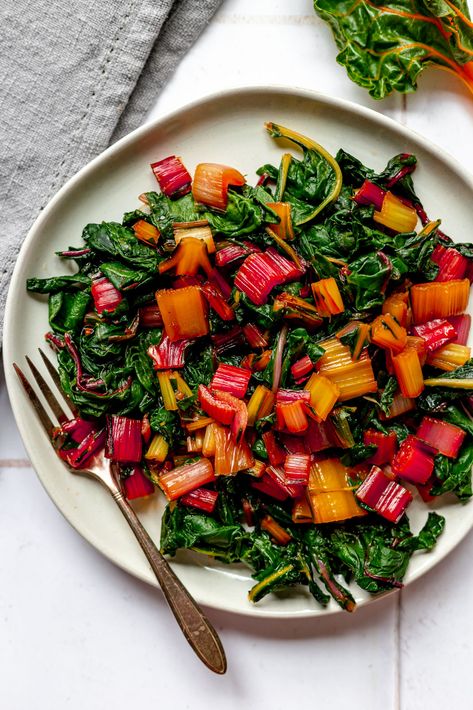 Rainbow Chard with Vegan Honey Mustard Dressing Rainbow Chard Recipes Sauteed, Rainbow Chard Recipes, Vegan Honey, About Rainbow, Sauteed Greens, Chard Recipes, Rainbow Chard, Rainbow Carrots, Clam Recipes