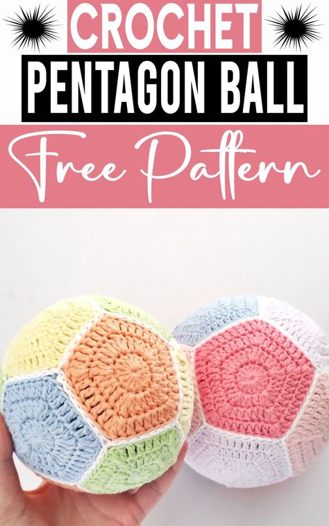 Pentagon Ball Crochet Pentagon, Crochet Fish Patterns, One Skein Crochet, Crochet Toys Free Patterns, Crocheted Jellyfish, Ball Pattern, Fabric Balls, Crochet Fish, Crochet Ball