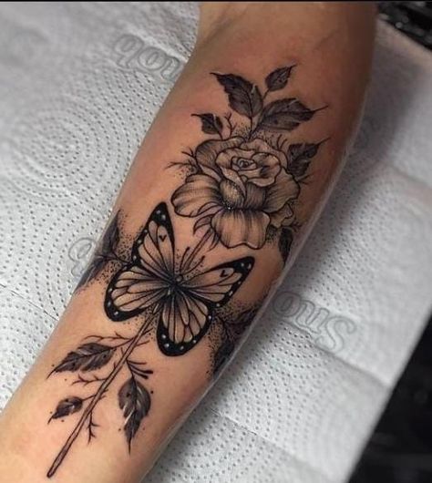 Lower Arm Tattoos For Women, Lower Arm Tattoos, Blue Butterfly Tattoo, Beautiful Flower Tattoos, Butterfly Tattoos, Arm Tattoos For Women, Arm Tattoos, Forearm Tattoos, Blue Butterfly