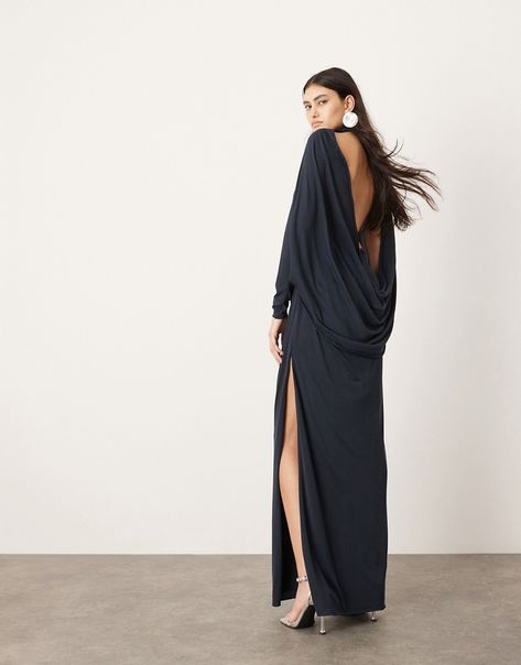 Dresses by ASOS EDITION Am I... the drama? High neck Long sleeves Cowl back Side split Regular fit Chic Wedding Guest Dress, High Neck Maxi Dress, Formal Dresses Graduation, Cocktail Dress Formal, Party Mode, High Neck Long Sleeve, Winter Party Dress, Halter Maxi Dresses, Long Sleeve Floral Dress