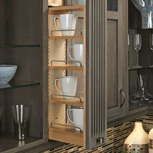 Pull-out systems and fillers - Richelieu Hardware Frameless Cabinets, Kitchen Wall Cabinets, Wooden Organizer, Rev A Shelf, Shelf Organizer, New Kitchen Cabinets, Cabinet Space, Kitchen Cabinet Storage, Upper Cabinets