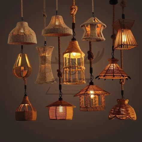 Rustic wood and rope hanging pendant light for restaurants with a single cage... Material : Jute Rope, Cane, wood Colour : Beige, Brown Brand : @noxart.in Contact : 8470946511 #homedecor #rustic #modern #light #instagram #post #hanging #lampdesign #lampshade #brand #handmade Mobile Garden, Art Fer, Chandelier Diy, Art Chandelier, Chandelier Industrial, Country Industrial, Chandelier Kitchen, Kitchen Country, Diy Pendant Light