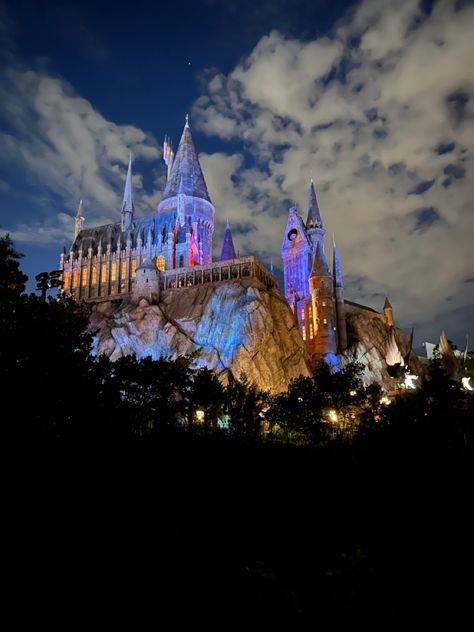 Doesnt the castle look so magical at night?! Universal Studios Orlando #universalstudios Universal Hogwarts, Hogwarts Castle, Universal Studios Orlando, The Castle, At Night, Hogwarts, Orlando, Castle, Disney