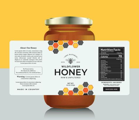 Label Sticker Design, Honey Packaging Design, Honey Label Design, Banner Product, Honey Jar Labels, Jam Packaging, Honey Logo, Jar Food, Honey Label