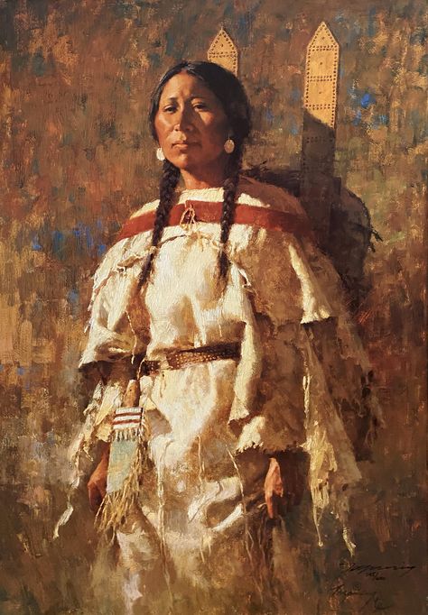 Born in Oak Park, Illinois and receiving his art education at the Chicago Academy of Fine Art and the American Academy of Art, Howard Terpning became one of the best known and financially successful members of the Cowboy Artists of America. He had an eight-year apprenticeship in commercial art in Chicago. Howard Terpning, Cowboy Artists, Native American Woman, Indian Artwork, Native American Paintings, Native American Artwork, Mother Art, Native American Peoples, American Painting