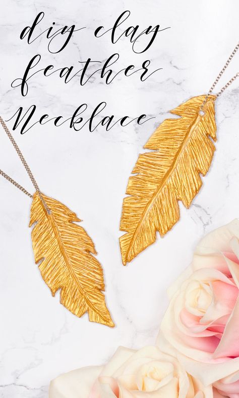 Air Dry Clay Gold Feather Necklace — Doodle and Stitch Air Dry Clay Jewelry Diy Necklaces, Gold Feather Necklace, Diy Jewelry Gifts, Diy Air Dry Clay, Air Dry Clay Projects, Gold Feathers, Clay Crafts Air Dry, Necklace Craft, Fimo Clay