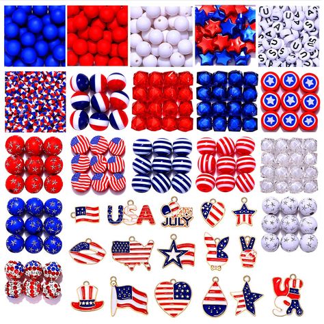 Beaded Bracelet Diy, Clay Star, Flag Beads, Patriotic Jewelry, Star Beads, Charms For Jewelry Making, Unique Jewelry Gifts, Jewelry Making Kit, Diy Making