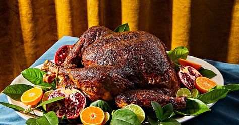 A simple roast turkey is transformed into a thing of legend when slathered with a spicy, fragrant jerk sauce. Basting towards the end of roasting ensures a crisp, brown skin without overcaramelizing the sugars. Jerk Turkey, Firecracker Chicken, Herb Turkey, Southern Thanksgiving, Roast Turkey Recipes, Best Thanksgiving Recipes, Whole Turkey, Jamaican Jerk, Turkey Recipe