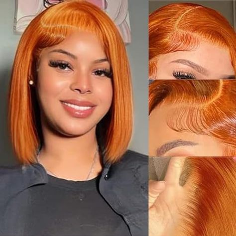 RQY Ginger Orange Lace Front Bob Wigs Human Hair 12 Inch,350# Colored 13x4 Lace Frontal Bob human Hair Wigs,180% Density Straight Ginger Lace Front Bob Wigs Human Hair For Women Ginger Bob, Orange Bob, Thick Hair Bob Haircut, Kort Bob, Curling Straight Hair, Bob Hairstyles For Thick, Bob Lace Front Wigs, Bob Haircut With Bangs, Human Wigs