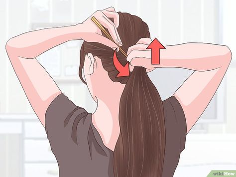 3 Ways to Put Your Hair up With Chopsticks - wikiHow How To Style Hair Sticks, How To Put Chopsticks In Hair, How To Put In A Hair Stick, How To Use Chopsticks In Hair, Hairstyles With Hair Stick, Hairstyle With Chopsticks, Hair Chopsticks Hairstyles, Hair With Chopsticks, Hairstyles With Chopsticks