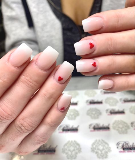 Happy Valentine’s Day!❣️Short and sweet ombré nails with ❤️ to celebrate the day of  L❤️VE❣️ #valentinesnails #ombrenails Valentines Ombré Nails, French Ombre Valentines Nails, Ombre Nails Valentines, Ombré Valentines Nails, Valentine Ombre Nails, Ombre Valentines Day Nails, Ombre Valentines Nails, Valentine Nails Pink, Almond Nails French