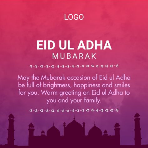 Eid Mubarak/Eid ul Adha Mubarak best wishes instagram post design template. Quotes About Eid Ul Adha, Eid Ul Adha Mubarak Wishes Quotes, Eid Ul Adha Mubarak Quotes, Eid Ul Adha Post, Eid Ul Adha Mubarak Wishes, Dhul Hijjah Quotes, Eid Ul Adha Messages, Bakrid Wishes, Eid Al Adha Wishes