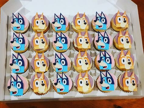 Bluey & Bingo cupcake toppers Bluey Bingo Birthday Cupcakes, Bluey Birthday Cupcakes For Girl, Bluey And Bingo Cupcakes, Bluey Bingo Cupcakes, Bluey Themed Cupcakes, Bluey Birthday Cupcakes, Bluey Cupcake Ideas, Bluey Cupcakes, Bingo Cake