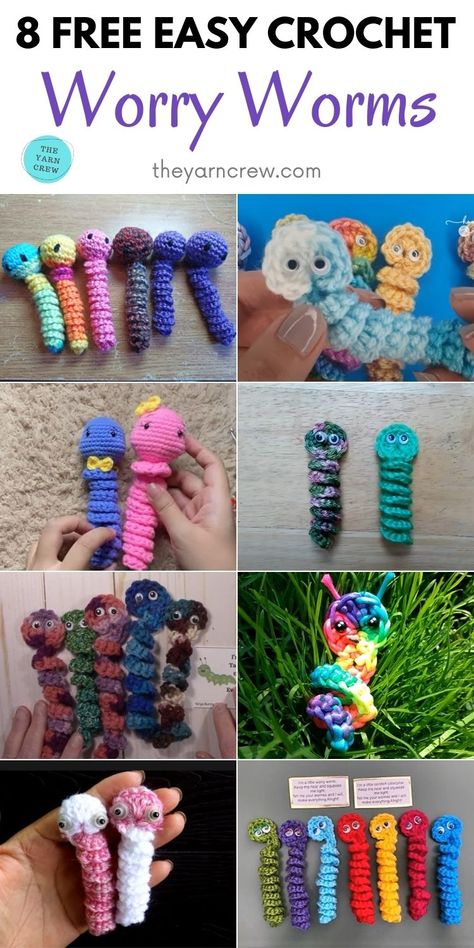 8 Free Easy Crochet Worry Worm Patterns. 8 Free Easy Crochet Worry Worm Patterns curated by The Yarn Crew. Worry Pets Diy Crochet, Fun Crochet For Kids, Diy Worry Worm, Super Easy Crochet Projects For Beginners, Super Easy Crochet Animals, Free Worry Worm Crochet Pattern, Knitted Worry Worm Pattern, Crochet Toys Free Patterns Beginner, Worry Dolls Crochet