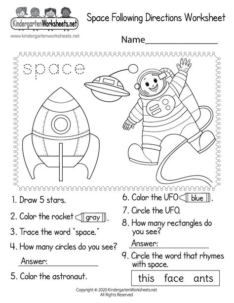 First Grade Space Activities, Read And Draw Worksheets Free Printable, Space Worksheets Kindergarten, Space Reading Activities, Follow Directions Activity For Kids, Space Math Activities, Astronaut Activities For Kids, Following Directions Activities For Kids, Space Worksheets For Preschool