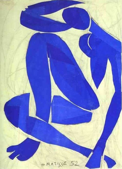 Artist: Henri Matisse  The single use of color with hue variation on the neutral background lets the figure remain the focus. Through the shapes, the abstract still conveys the human figure, with her curves and pose. This simplicity in the piece and the way it takes up space still evokes beauty and meaning. Andre Derain, Art Amour, Galleria D'arte, Fauvism, Hur Man Målar, Art Et Illustration, Art And Illustration, Henri Matisse, Blue Paint