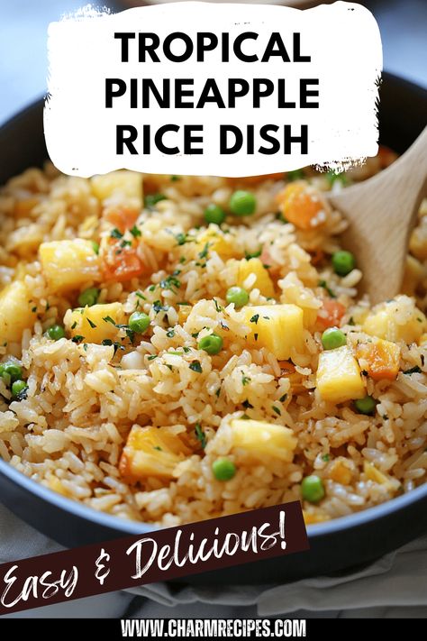 Experience the delightful taste of Tropical Pineapple Rice, a perfect blend of fluffy rice and juicy pineapple chunks cooked to perfection. This easy recipe combines sweet and savory elements, with soy sauce adding a flavor kick that makes it an ideal side dish or main meal. Whether you’re enjoying it at a summer BBQ, a family dinner, or just a quick weeknight meal, Pineapple Rice will bring a taste of the tropics to your table. Boom, it’s both delicious and simple to prepare, making it a must-try for rice lovers and tropical cuisine enthusiasts alike! Caribbean Pineapple Rice, Pineapple Recipes Dinner Side Dishes, Tropical Meals, Pineapple Recipes Dinner, Tropical Rice, Hawaiian Rice, Tropical Dishes, Rice Dishes Easy, Pineapple Rice