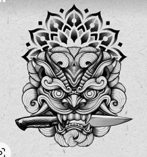 Growth Tattoo, Japanese Mask Tattoo, Japanese Hand Tattoos, 2024 Tattoo, Foo Dog Tattoo, Backpiece Tattoo, Artwork Tattoo, Samurai Tattoo Design, Torso Tattoos