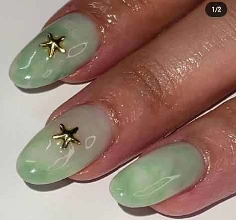 Safe Green Almond Nails, Pale Green Nails, Jade Nails, November Nails, Grad Ideas, Star Nails, Green Nails, Pale Green, Almond Nails