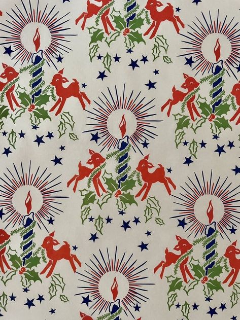 Christmas Wrapping Paper Pattern, Ink Practice, Vintage Christmas Paper, 1940s Christmas, Deer Candle, Wrapping Paper Wallpaper, Vintage Christmas Wrapping, Xmas Wrapping Paper, Vintage Christmas Wrapping Paper