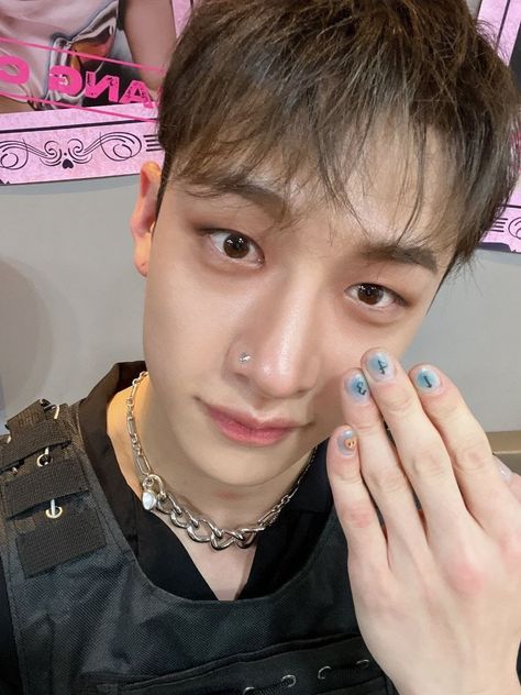 Skz Nails, Kids Bubbles, Stray Kids Chan, Chris Chan, Nails For Kids, Bang Chan, Nose Piercing, Pop Group, Rappers