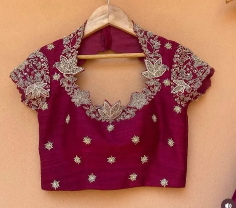 Magam Blouse Designs Latest, Magam Work Designs Latest, Magam Blouse Designs, Embroidery For Blouse, Pattu Saree Blouses, Red Blouse Design, Lengha Blouse Designs, Magam Work Designs, Maggam Blouses