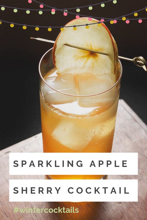 Sparkling Apple Sherry Cocktail | You can get a similarly complex apple flavor by mixing Laird's with fresh fruit, as we do in this effervescent cocktail. We stir the apple brandy with diced apples, nutty oloroso sherry, and Mandarine Napoléon (or Grand Marnier, if that's what you have). We finish the drink with a few ounces of chilled prosecco.	  #holidays #christmas #christmasrecipes #christmasinspo #seriouseats #recipes Apple Garnish Cocktail, Apple Cocktail Garnish, Apple Cocktails, Elixir Recipe, Cider Drinks, Apple Cocktail, Apple Drinks, Winter Cocktail, Drink Garnishing