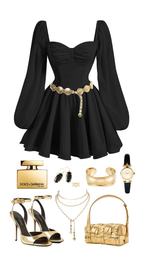 Black And Gold Outfit Classy, Gold And Black Outfit, Black And Gold Outfits, Choir Uniforms, Full Black Outfit, Black And Gold Outfit, Coordinated Outfits, Coordinates Outfits, Outfit Classy