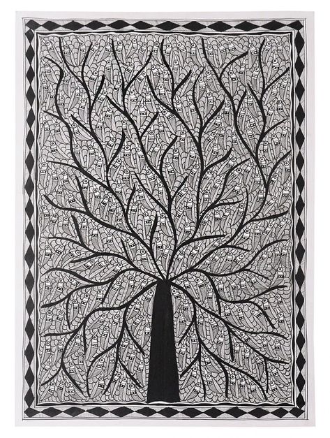 Madhubani Tree, Painting Madhubani, Vibrant Paintings, Women Books, Tree Of Life Painting, Madhubani Paintings, Folk Painting, Kalamkari Painting, Zentangle Artwork