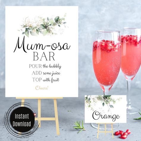 Mom Osa Bar Sign, Mom-osa Bar Sign, Baby Prediction Cards, Mom-osa Bar, Drink Tags, Baby Prediction, Raspberry Lemonade, Drink Signs, Wishes For Baby