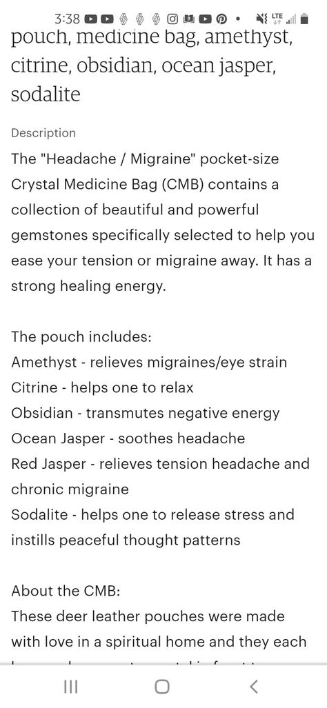 Crystals For Migraines Headache Relief, Relieve Tension Headache, How To Relieve Migraines, Chronic Migraines, Tension Headache, Medicine Bag, Headache Relief, Witchy Stuff, Crystal Healing Stones