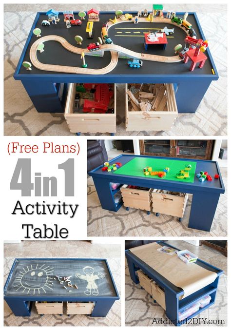 4 in 1 Activity Table Table Lego, Kids Craft Tables, Craft Table Diy, Lego Table, Woodworking For Kids, Lego Minecraft, Play Table, Diy Bricolage, Activity Table